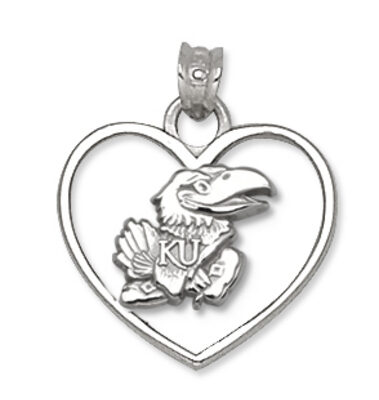 Kansas Jayhawks "Jayhawk" Heart Pendant - Sterling Silver Jewelry