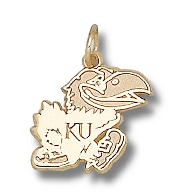 Kansas Jayhawks Polished "Jayhawk" 1/2" Charm - 14KT Gold Jewelry