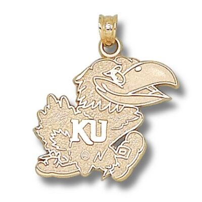 Kansas Jayhawks Polished "Jayhawk" 3/4" Pendant - 14KT Gold Jewelry