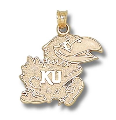 Kansas Jayhawks Polished "Jayhawk" 3/4" Pendant - 14KT Gold Jewelry