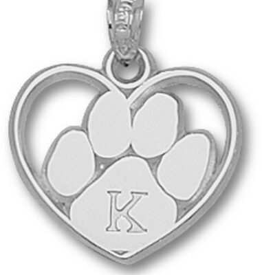 Kentucky Wildcats "Heart with Paw and K" Pendant - Sterling Silver Jewelry