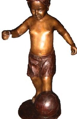 "Little Boy Playing Soccer" Bronze Garden Statue - Approx. 36" High