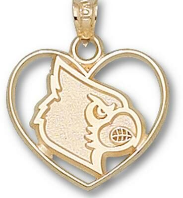 Louisville Cardinals "Cardinal Head" Heart Pendant - 14KT Gold Jewelry