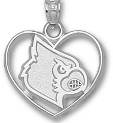 Louisville Cardinals "Cardinal Head" Heart Pendant - Sterling Silver Jewelry