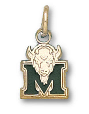 Marshall Thundering Herd Green Enamel "M Marco" 3/8" Charm - 14KT Gold Jewelry