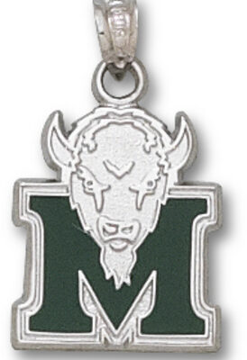 Marshall Thundering Herd Green Enamel "M Marco" 5/8" Pendant - Sterling Silver Jewelry