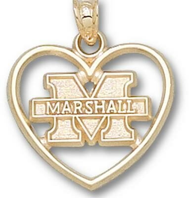 Marshall Thundering Herd New "M Marshall" Heart Pendant - 14KT Gold Jewelry