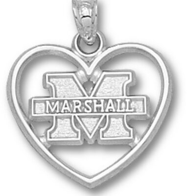 Marshall Thundering Herd New "M Marshall" Heart Pendant - Sterling Silver Jewelry