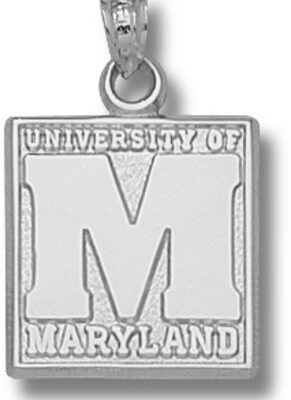 Maryland Terrapins Square "M with University of Maryland" Pendant - Sterling Silver Jewelry