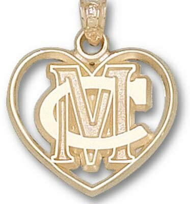 Methodist College Monarchs "MC" Heart Pendant - 10KT Gold Jewelry