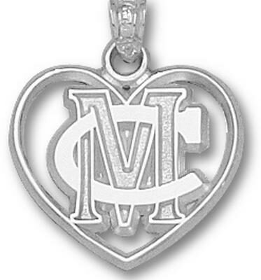 Methodist College Monarchs "MC" Heart Pendant - Sterling Silver Jewelry