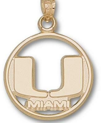 Miami Hurricanes Pierced Circle "U Miami" Pendant - 14KT Gold Jewelry