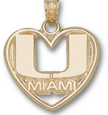 Miami Hurricanes "U Miami" Heart Pendant - 14KT Gold Jewelry