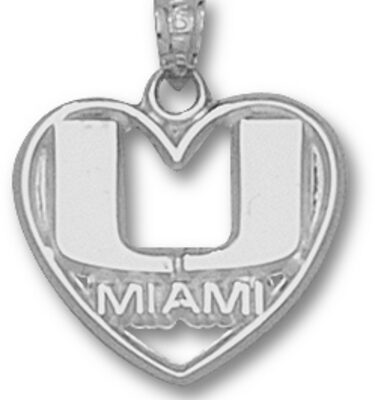 Miami Hurricanes "U Miami" Heart Pendant - Sterling Silver Jewelry