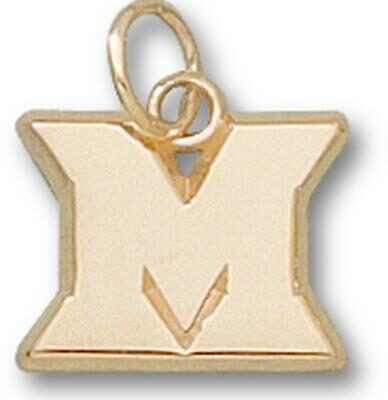 Miami (Ohio) RedHawks New "M" 3/8" Charm - 10KT Gold Jewelry