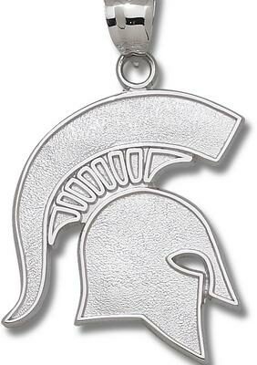 Michigan State Spartans Giant 1 1/2" W x 1 3/4" H "Spartan" Pendant - Sterling Silver Jewelry