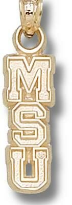 Michigan State Spartans Vertical "MSU" 5/8" Pendant - 14KT Gold Jewelry