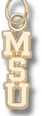 Michigan State Spartans Vertical "MSU" Polished Charm - 10KT Gold Jewelry