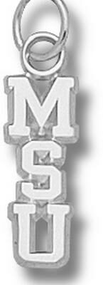 Michigan State Spartans Vertical "MSU" Polished Charm - Sterling Silver Jewelry