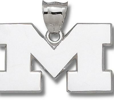 Michigan Wolverines Giant 1 1/2" W x 7/8" H Block "M" Pendant - Sterling Silver Jewelry