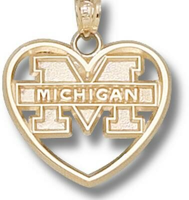 Michigan Wolverines "M Michigan" Heart Pendant - 14KT Gold Jewelry