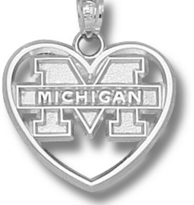 Michigan Wolverines "M Michigan" Heart Pendant - Sterling Silver Jewelry