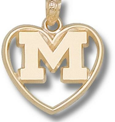 Michigan Wolverines "M" Polished Heart Pendant - 14KT Gold Jewelry