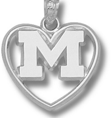 Michigan Wolverines "M" Polished Heart Pendant - Sterling Silver Jewelry