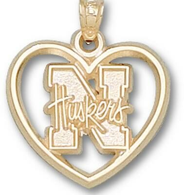 Nebraska Cornhuskers "N Huskers" Heart Pendant - 14KT Gold Jewelry