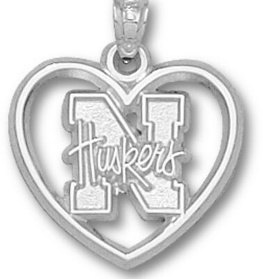 Nebraska Cornhuskers "N Huskers" Heart Pendant - Sterling Silver Jewelry