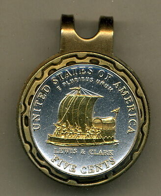 New Jefferson Nickel "Keel Boat" 2004 Two Tone Coin Golf Ball Marker