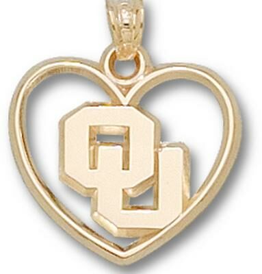 Oklahoma Sooners New "OU" Heart Pendant - 14KT Gold Jewelry