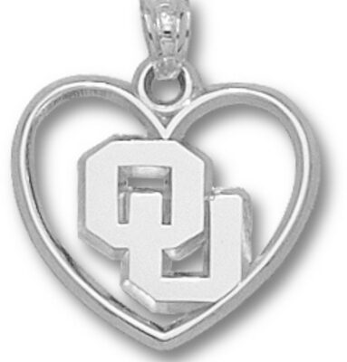 Oklahoma Sooners New "OU" Heart Pendant - Sterling Silver Jewelry