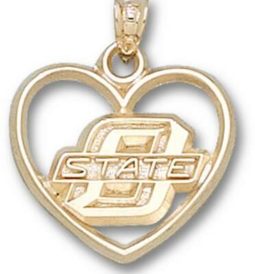 Oklahoma State Cowboys "O State" Heart Pendant - 14KT Gold Jewelry