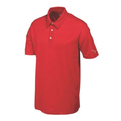 PUMA Men's Heather Stripe Cresting Polo Tango Red Heather S