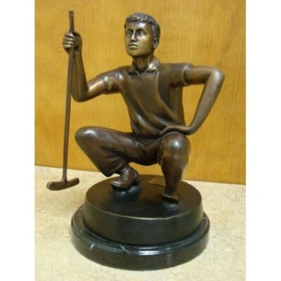 "Putting Contemplation (Tabletop Golfer)" Bronze Garden Statue - Approx. 8" High