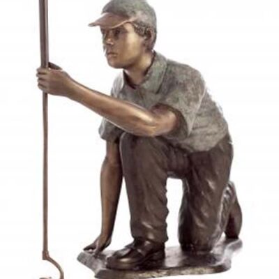 "Reading the Green- Kneeling Golfer" Bronze Garden Statue - Approx. 37" High