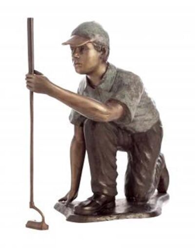 "Reading the Green- Kneeling Golfer" Bronze Garden Statue - Approx. 37" High