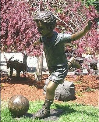 "Soccer Action Boy in Training" Bronze Garden Statue - 36" High