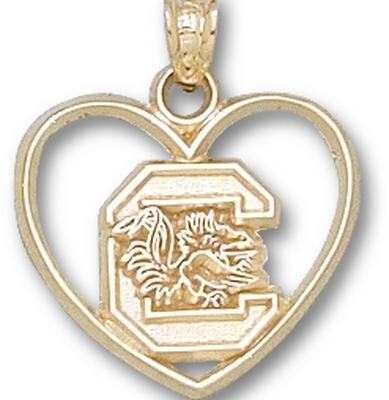 South Carolina Gamecocks "C Gamecock" Heart Pendant - 14KT Gold Jewelry