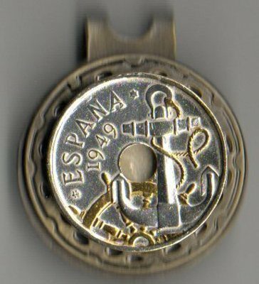 Spanish 50 Centimes "Anchor and Ships Wheel" Two Tone Coin Ball Marker