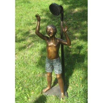 "Splash Pad-Boy" Fountain Bronze Garden Statue- Approx. 21" High