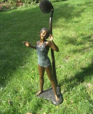 "Splash Pad-Girl" Fountain Bronze Garden Statue - Approx. 21" High