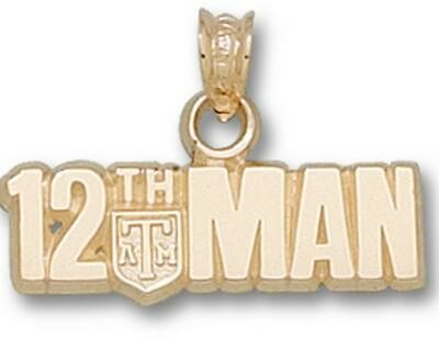 Texas A & M Aggies Horizontal "The 12th Man" Pendant - 10KT Gold Jewelry