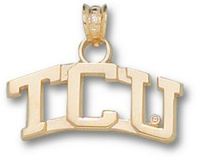 Texas Christian Horned Frogs Curved "TCU" 1/4" Pendant - 10KT Gold Jewelry