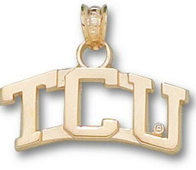 Texas Christian Horned Frogs Curved "TCU" 1/4" Pendant - 10KT Gold Jewelry