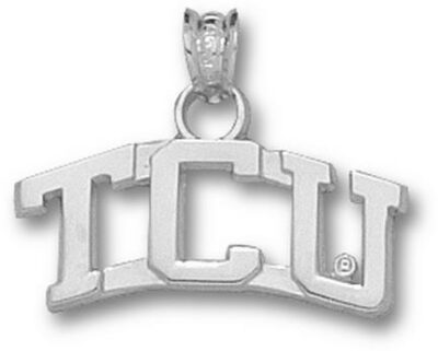 Texas Christian Horned Frogs Curved "TCU" 1/4" Pendant - Sterling Silver Jewelry