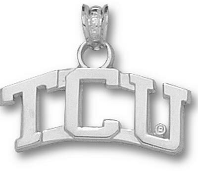 Texas Christian Horned Frogs Curved "TCU" 1/4" Pendant - Sterling Silver Jewelry