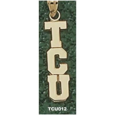 Texas Christian Horned Frogs Vertical "TCU" 7/8" Pendant - 10KT Gold Jewelry