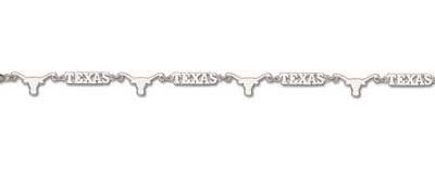 Texas Longhorns Alternating "Longhorn and Texas" 7.5" Bracelet - Sterling Silver Jewelry